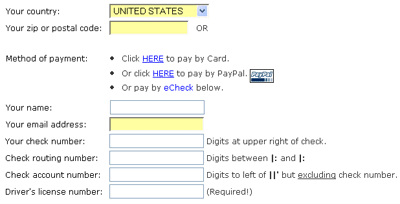 Clickbank eCheck order page