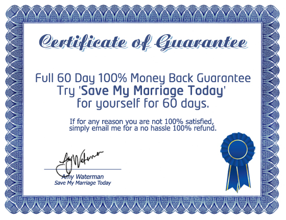 Certificate of Guarantee: full 60 day 100% money back guarantee, signed by Amy Waterman